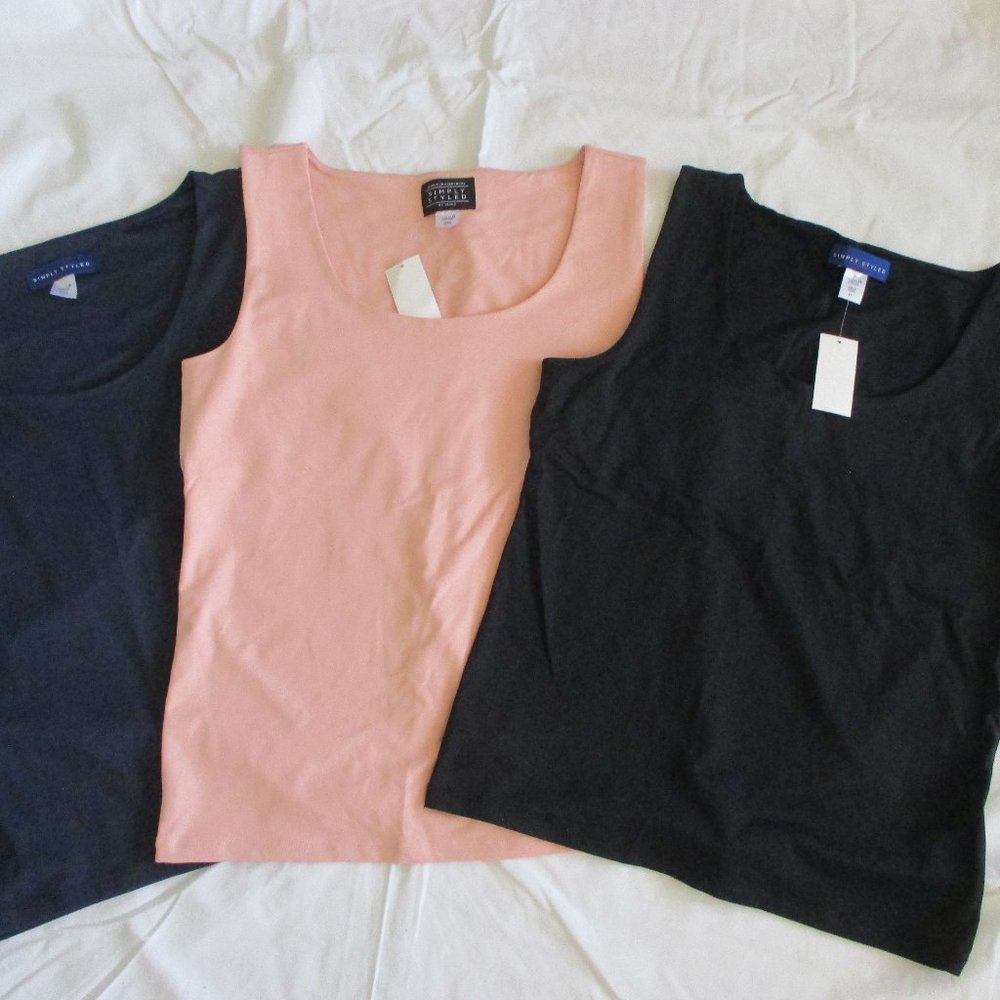 NWT - 3 SIMPLY STYLED stretchy tops that are partially lined - sz PL